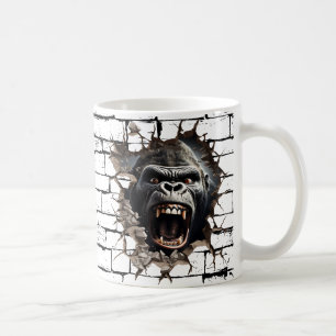 3D Gorilla Wall Break Art - Realistisk Safari Kaffemugg