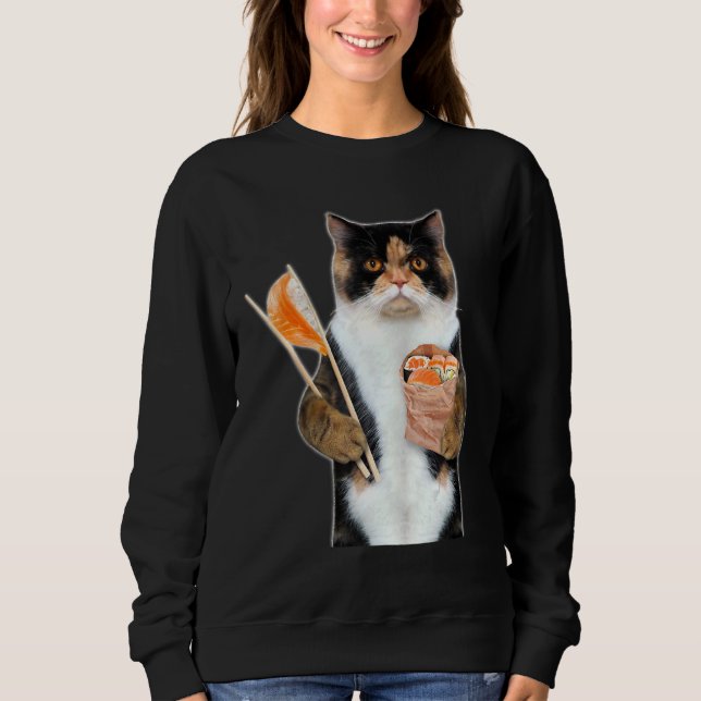3d Grafik Calico Cat Eating Salmon Sushi Roll W C T Shirt (Framsida)