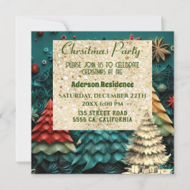 3d Grönt Julgran| Golden jul Party Inbjudningar