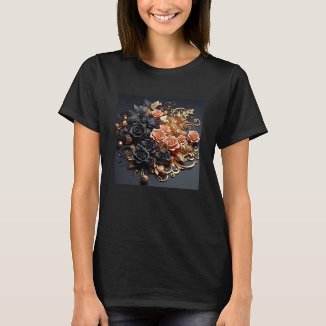 3d Guld Black Rosa ros #20-märke T Shirt (Framsida)