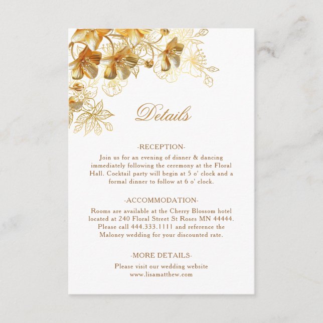 3D Guld Blommor Vita Tilläggskort (Framsida)