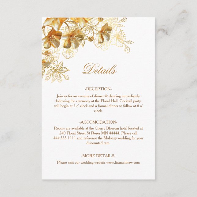 3D Guld Blommor Vita Tilläggskort (Framsida)
