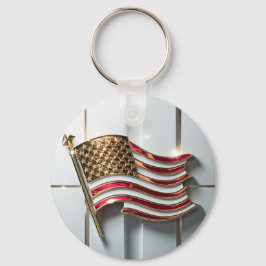 3D Guld Emblem American Flagga Nyckelring