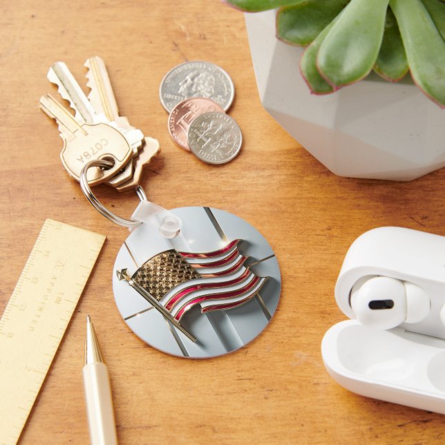 3D Guld Emblem American Flagga Nyckelring (Skrivbord)