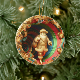 3d Guld Jultomten Julgransprydnad Keramik