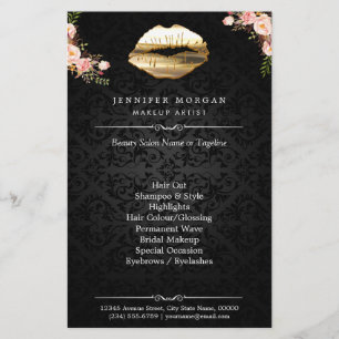 3D Guld Läppar Blommigt Makeup Artist Beauty Salo Flygblad