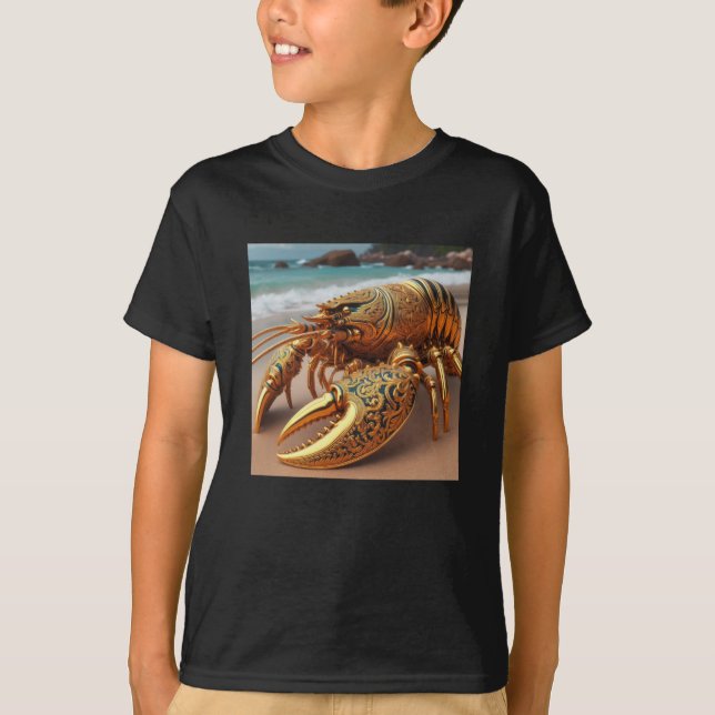 3d Guld Lobster Sticker T Shirt (Framsida)