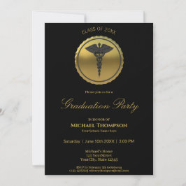3D Guld Medicinsk Kaduceus Emblem Examen Inbjudningar