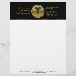 3D Guld Medicinsk Professionell Kaduceus Emblem Brevhuvud