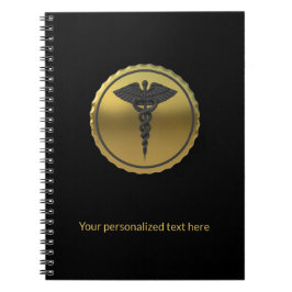 3D Guld Professionell Medicinsk Kaduceus Emblem Anteckningsbok