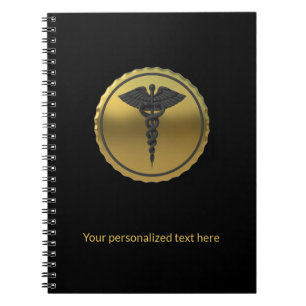 3D Guld Professionell Medicinsk Kaduceus Emblem Anteckningsbok