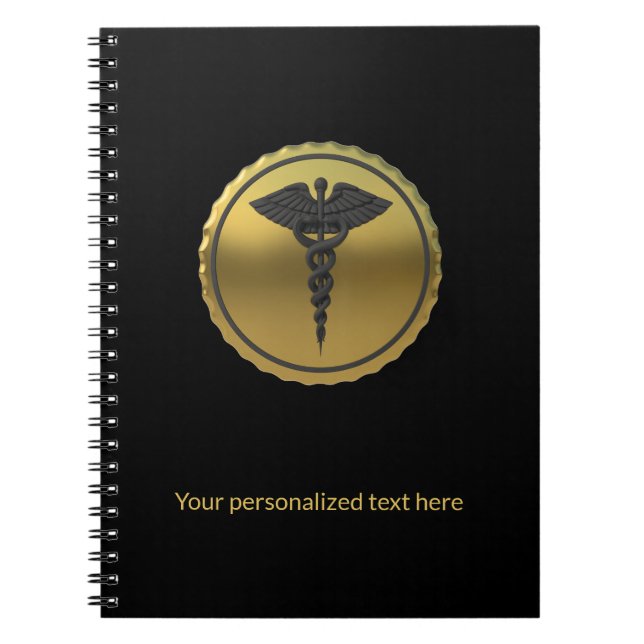 3D Guld Professionell Medicinsk Kaduceus Emblem Anteckningsbok (Framsidan)