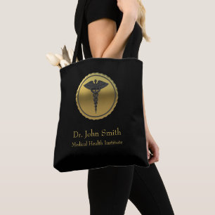 3D Guld Professionell Medicinsk Kaduceus Emblem Tygkasse