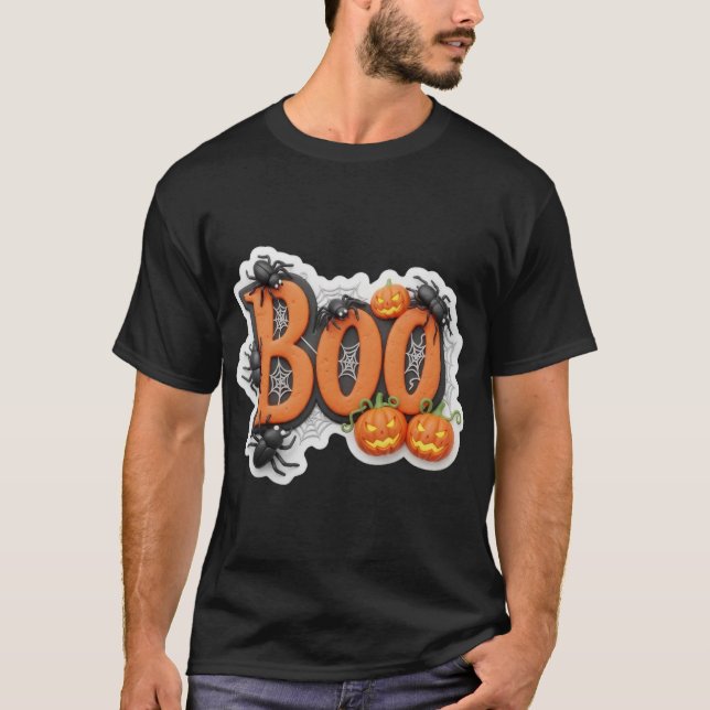 3D Halloween Boo-text med spöklika element T Shirt (Framsida)