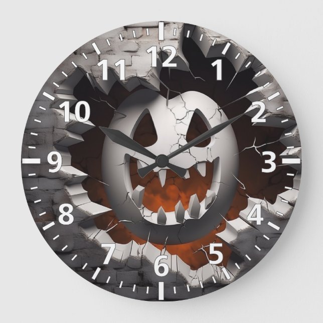 3D Halloween Ghost Cracks Hål Stor Klocka (Framsida)