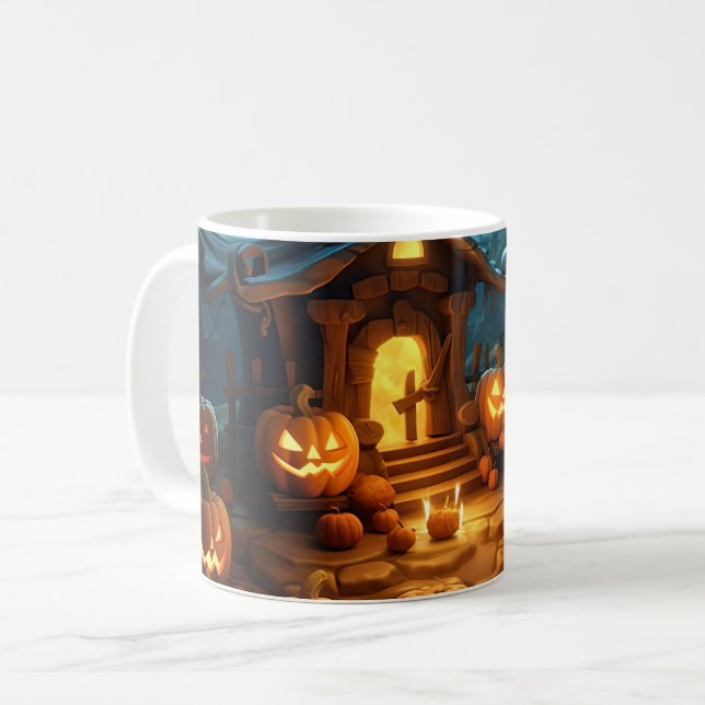 3d Halloween Pumpkin Haunted house Kaffemugg (Framsida vänster)