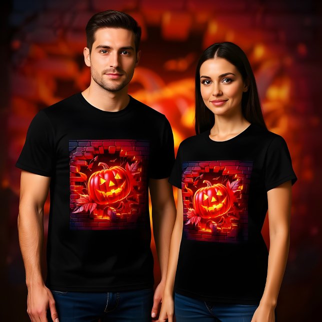 3d Halloween-rött-pumpa i Hål i muren T Shirt (Skapare uppladdad)