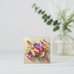 3D-hälsningskort för vår Blommar - Vibrant Ro Fyrkantigt Visitkort