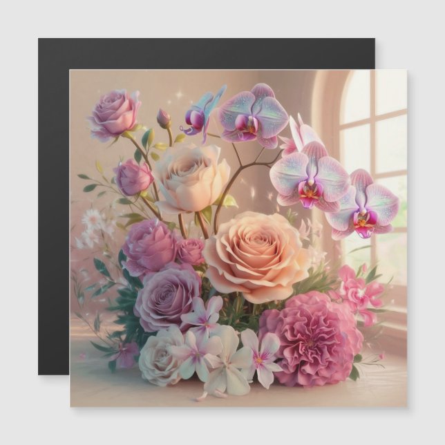 3D-hälsningskort i Vår blommor med Ro (Fram/baksida)