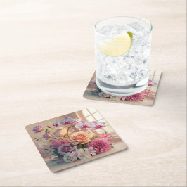 3D-hälsningskort i Vår blommor med Ro Underlägg Papper Kvadrat