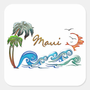 3d Handflatan, Vågar och solnedgångs MAUI Fyrkantigt Klistermärke