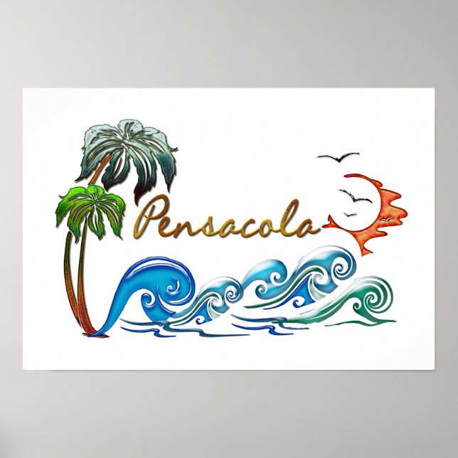 3d Handflatan, Vågar och Sunset PENSACOLA Poster (Framsidan)