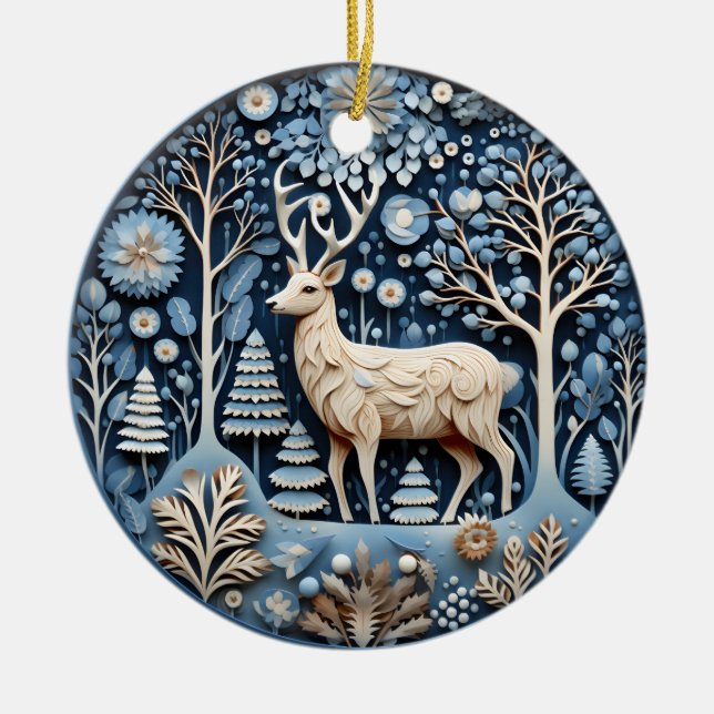 3D Hjort Chirstmas Animal Julgransprydnad Keramik (Framsidan)