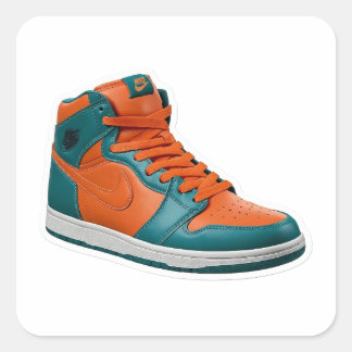3D-hög sneakers-klistermärke i teal och orange str Fyrkantigt Klistermärke