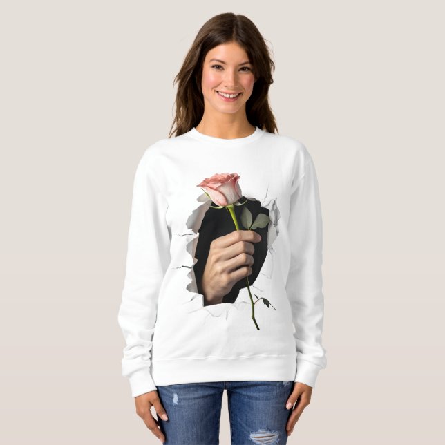 3D Hyper-Realistic Hand Offering a Rose  T Shirt (Hel framsida)