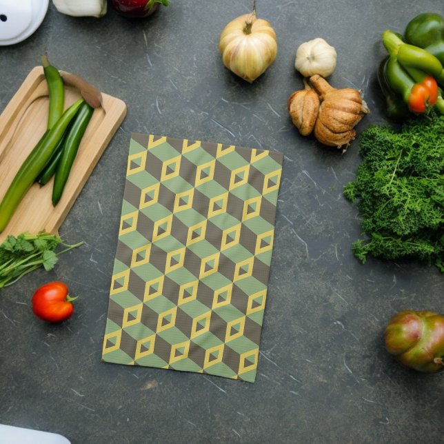 3D Illusionsfyrkanter Mönster Kökshandduk (Kitchen Towel)