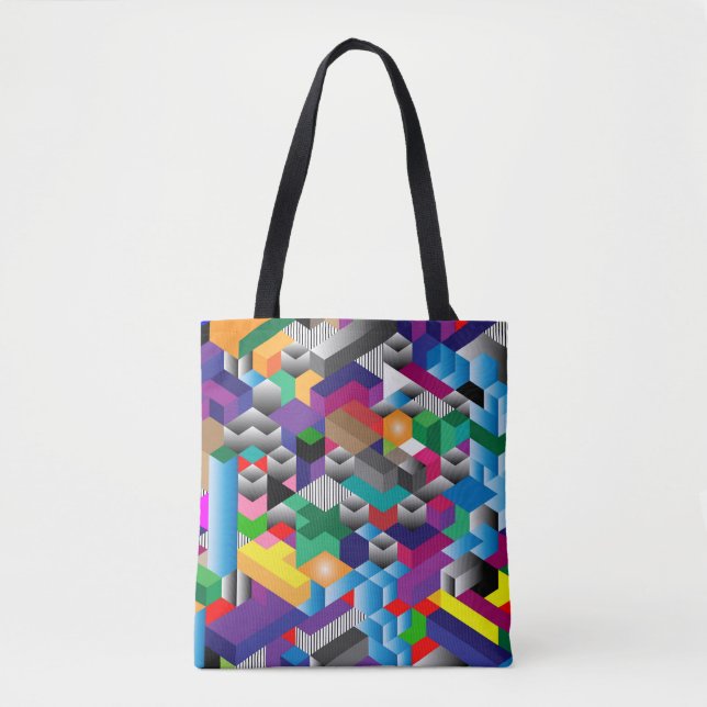 3D Isometriska kuber, Geometric Seamless. Tygkasse (Framsida)
