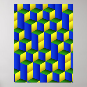 3D Isometriska Kuber Geometriskt Mönster Poster