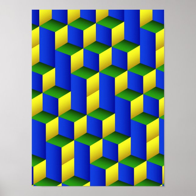 3D Isometriska Kuber Geometriskt Mönster Poster (Framsidan)