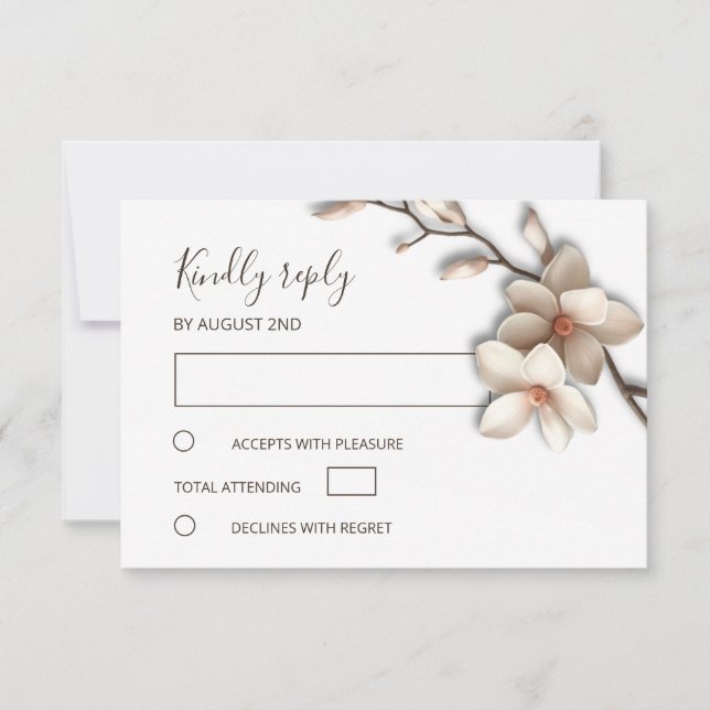 3D Ivory Magnolia Simple Wedding OSA Kort (Framsida)