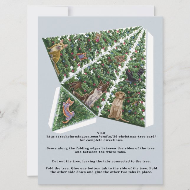 3D Julgran-kort med katter och Hundar-popup-fönste (Framsida)
