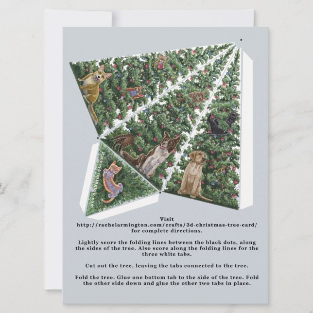 3D Julgran-kort med katter och Hundar-popup-fönste (Framsida)