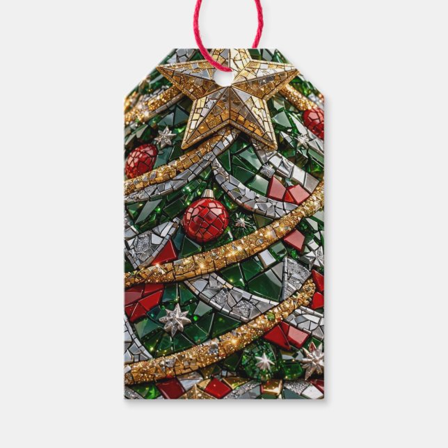3D julgran mosaik mönster  Presentetikett (Framsidan)