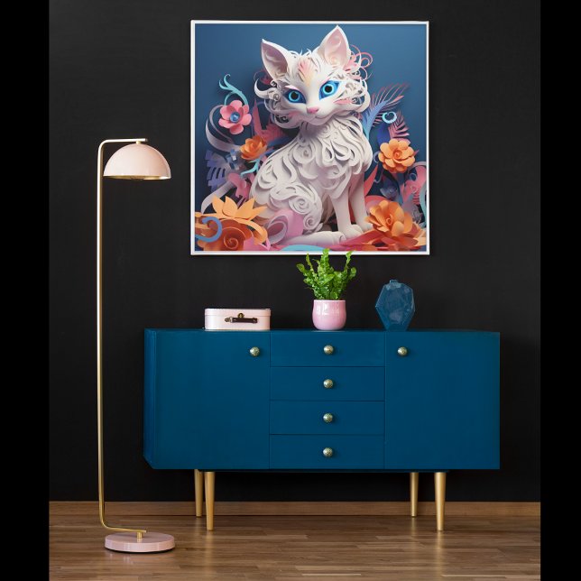 3D-katt tryck poster konst väggmålning (3D Kitty Cat Poster)