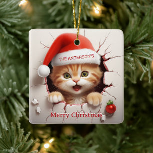 3D Kattjul Julgransprydnad Keramik