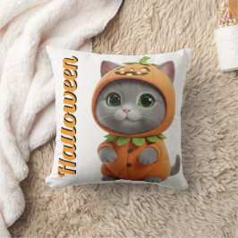 3D Kawaii Pumpkin Cat Halloween Throw Pillow Kudde