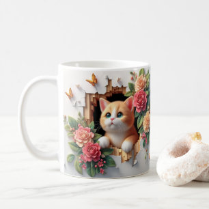 3D Kitten Hål i Blommigten Wall Mugg