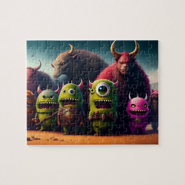 3D-konst Fantasy Söt Rolig Gröna Monster Pussel (Horisontell)