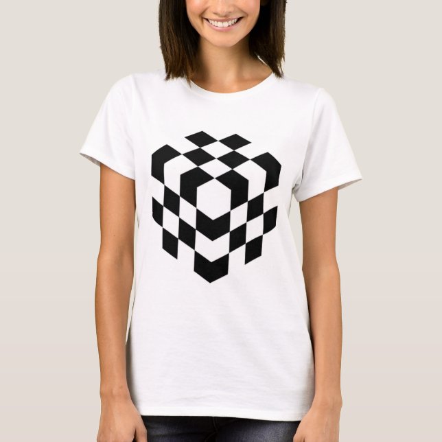 3d Kub för schackbräde T Shirt (Framsida)