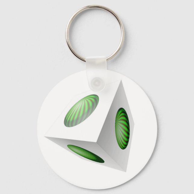 3D-kubdesign med grön glob Nyckelring (Framsida)