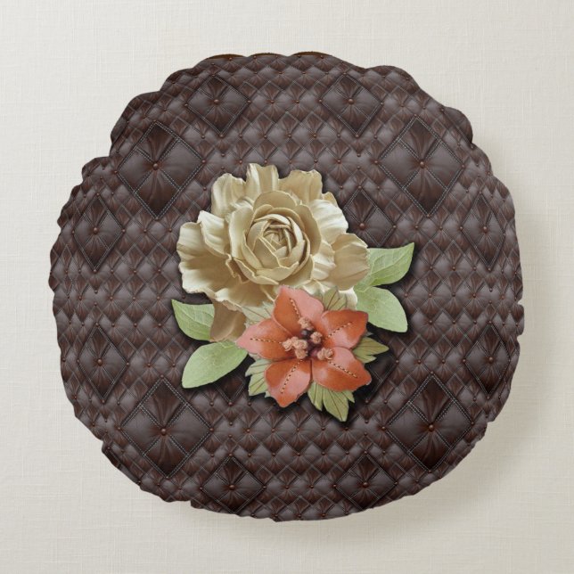 3D Leather Academia Decor Rund Kudde (Framsidan)