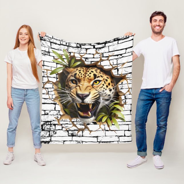 3D Leopard Väggbrott Konst – Realistisk Safari Fleecefilt (På plats)