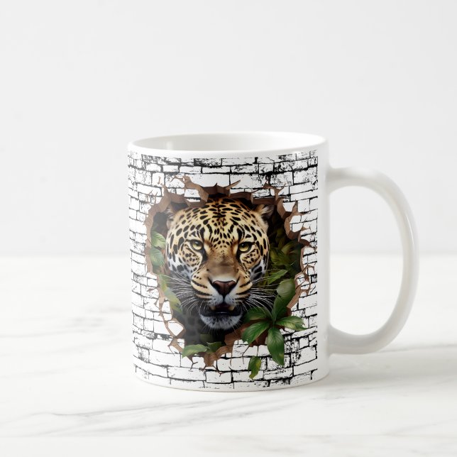 3D Leopard Väggbrott Konst – Realistisk Safari Kaffemugg (Höger)