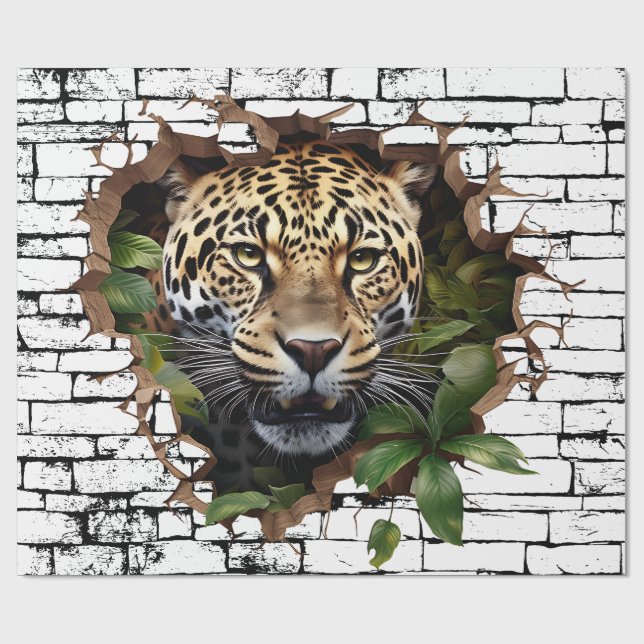 3D Leopard Väggbrott Konst – Realistisk Safari Presentpapper (Platt)