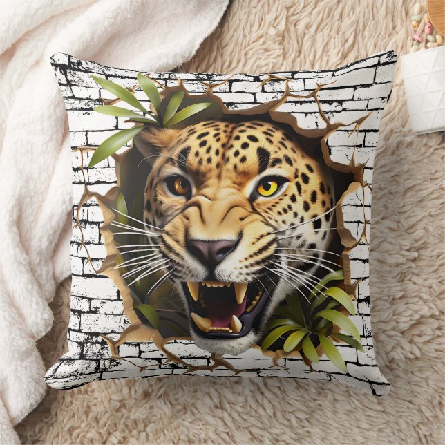 3D Leopard Wall Break Art - realistiska Safari Kudde (Filt)