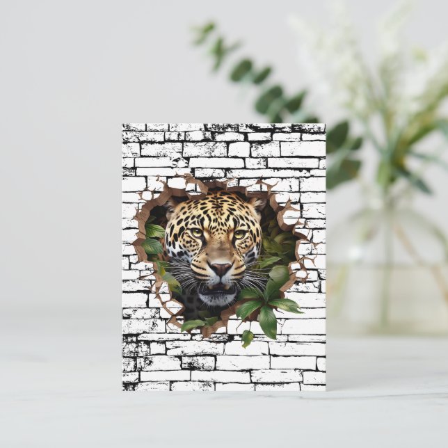 3D Leopard Wall Break Art - realistiska Safari Vykort (Stående Fram)